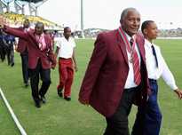 Andy Roberts, Richie Richardson and Curtly Ambrose are paraded round the field after being awarded knighthoods.