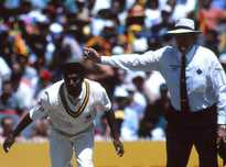 Australian umpire Darrell Hair no balled Muttiah Muralitharan during the MCG Test 1995.