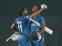 Kumar Sangakkara and Thisara Perera celebrates Sri Lanka's win.