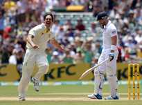 Mitchell Johnson (left) is confident of winning a confrontation with England and Matt Prior (right).