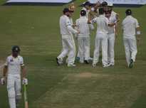 New Zealand cricketers celebrate after dismissing Shan Masood in the second Test